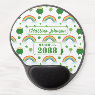 Lucky Green Shamrock St Patricks Day Rainbow Cloud Gel Mouse Pad