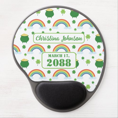 Lucky Green Shamrock St Patricks Day Rainbow Cloud Gel Mouse Pad