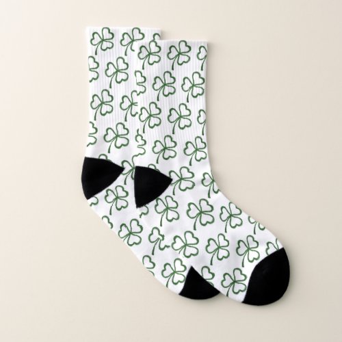 Lucky Green Shamrocks Pattern St Patricks Day Socks