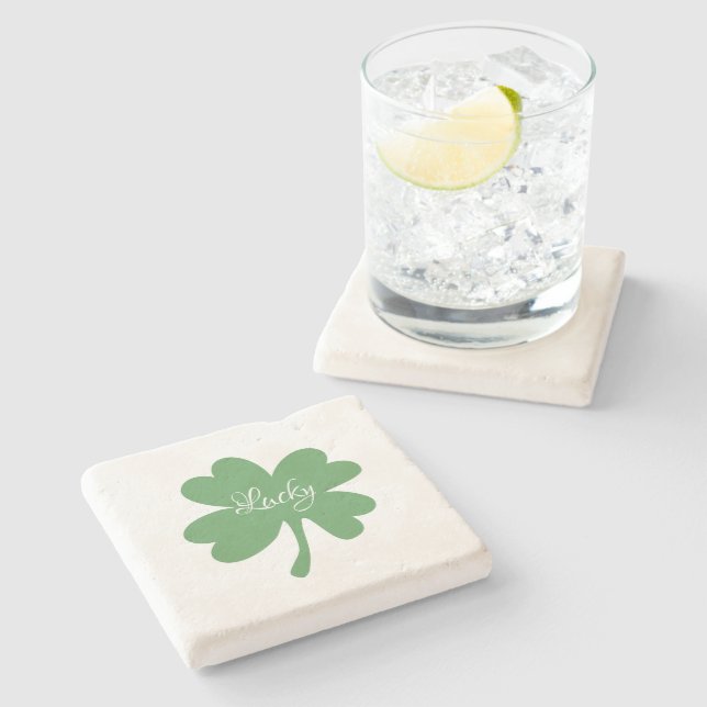 Lucky Green Shamrocks St. Patrick's Day Custom Stone Coaster (Side)