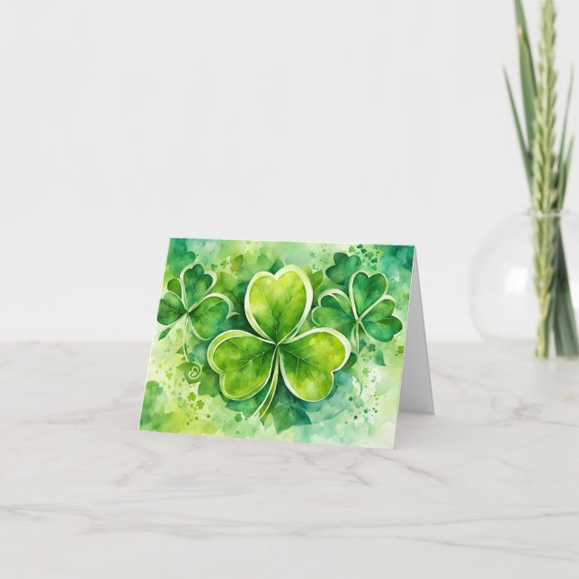Lucky Green Shamrocks St. Patrick's Day Holiday Card (Front)
