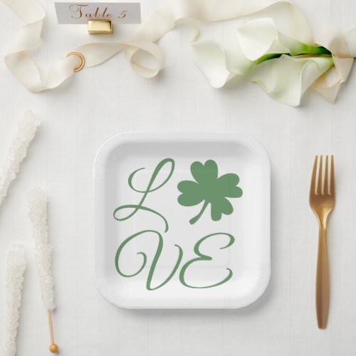 Lucky Green Shamrocks St Patricks Day   Paper Plates