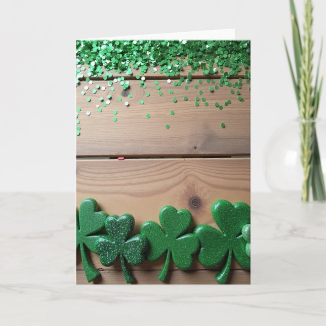 Lucky Green Sparkle Wood Card (Front)