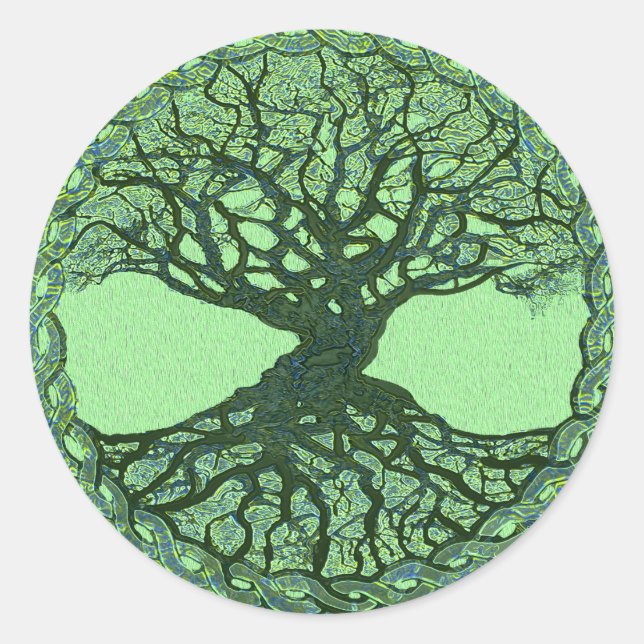 Lucky Green Tree of Life Classic Round Sticker (Front)