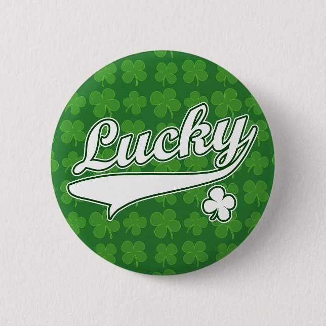 Lucky, Green/White 4 Leaf Clover Button (Front)