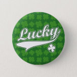 Lucky, Green/White 4 Leaf Clover Button