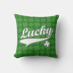 Lucky, Green/White 4 Leaf Clover Throw Pillow