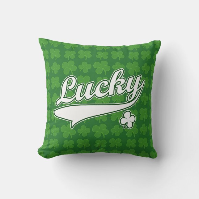 Lucky, Green/White 4 Leaf Clover Throw Pillow (Front)