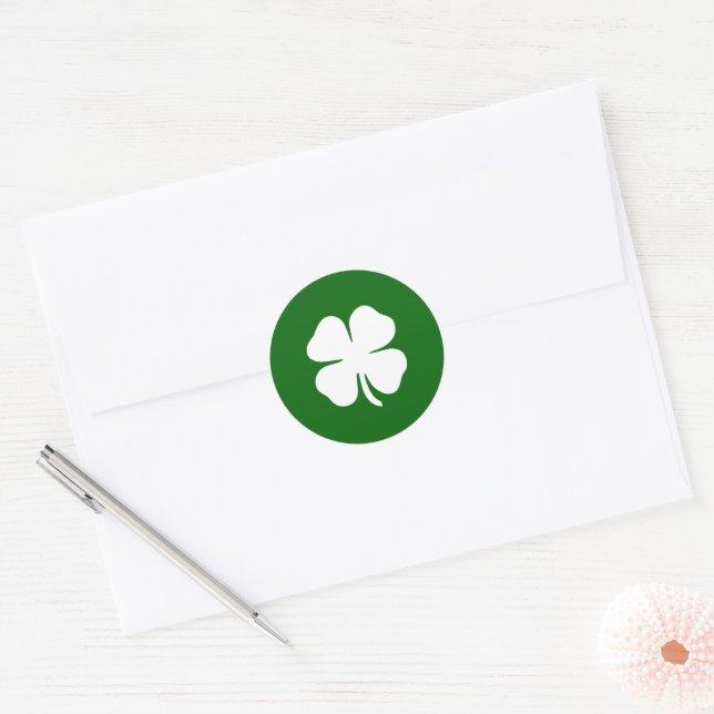 Lucky Green White Four Leaf Clover Irish  Classic Round Sticker (Envelope)