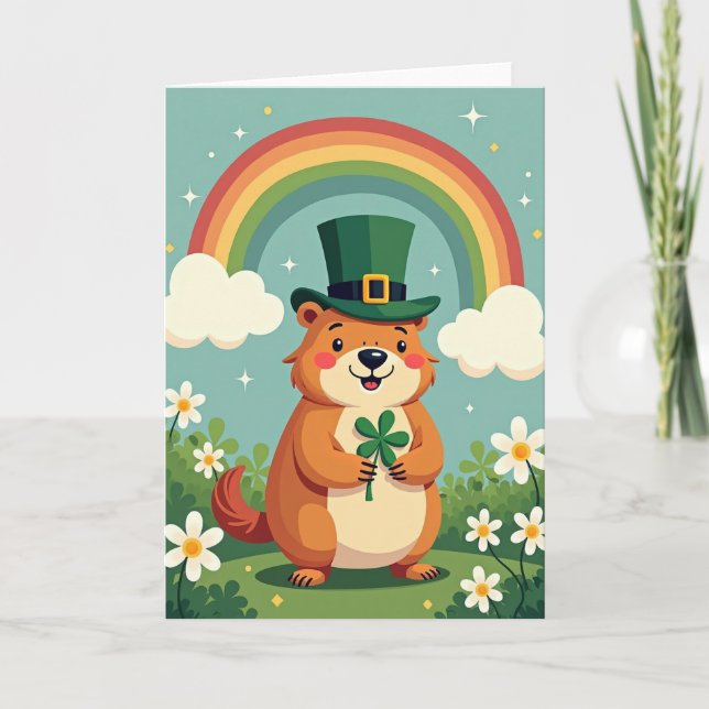 Lucky Groundhog St Patricks Day Card (Front)