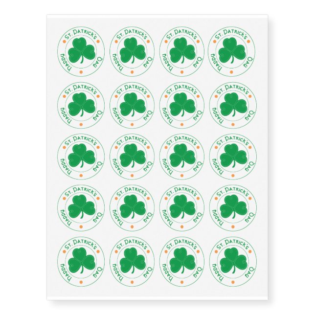 Lucky "Happy St. Patrick's Day" Shamrock Temporary Tattoos (Front)
