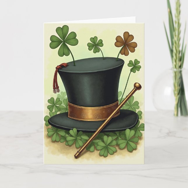 Lucky Hat Clover Greeting Card (Front)
