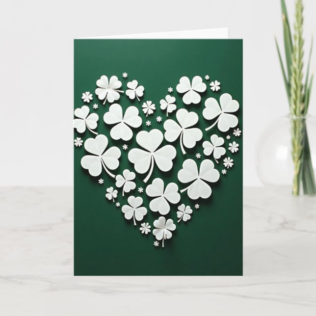 Lucky Heart Clover Greeting Card (Front)