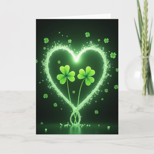 Lucky Heart Glowing Clover Card (Front)