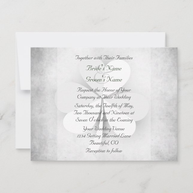 Lucky Heart Leaf Clover Irish Wedding Invitation (Front)