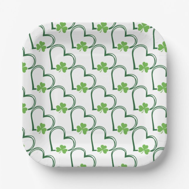 Lucky Hearts and Clovers Paper Plates (Front)