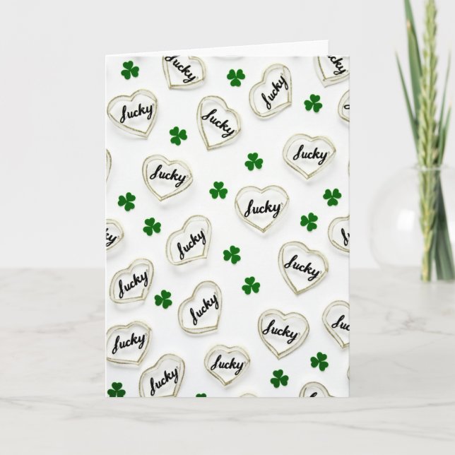 Lucky Hearts Shamrock Good Fortune Card (Front)
