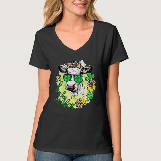 Lucky Heifer St Patrick S Day Cow Clover Sunglasse T-Shirt (Front)