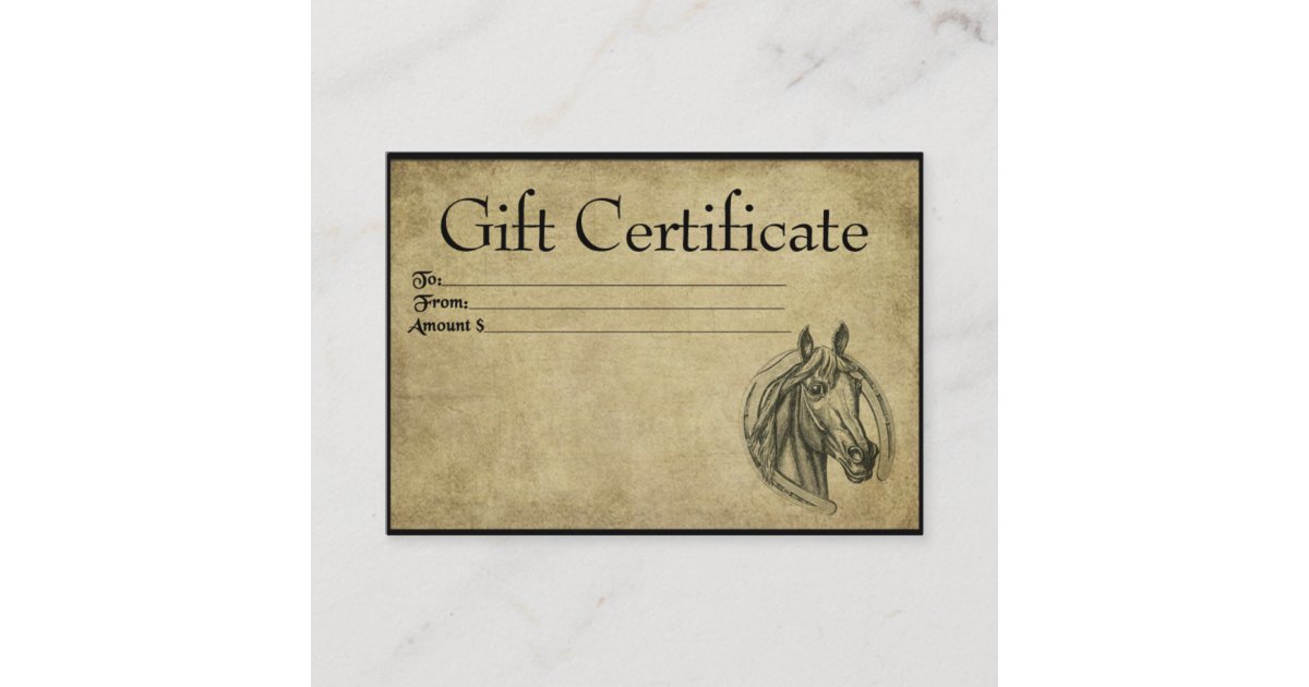 Lucky Horse Prim Gift Certificate Cards Zazzle