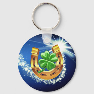Lucky horseshoe 4 leaf clover shooting star blue keychain