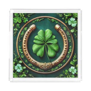 Lucky Horseshoe and Clover Design Acrylic Tray