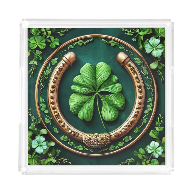 Lucky Horseshoe and Clover Design Acrylic Tray (Front)
