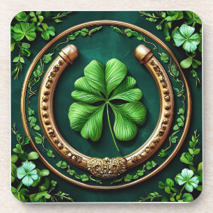 Lucky Horseshoe and Clover Design Beverage Coaster