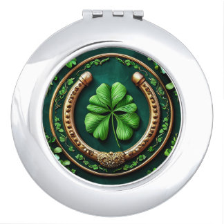 Lucky Horseshoe and Clover Design Compact Mirror