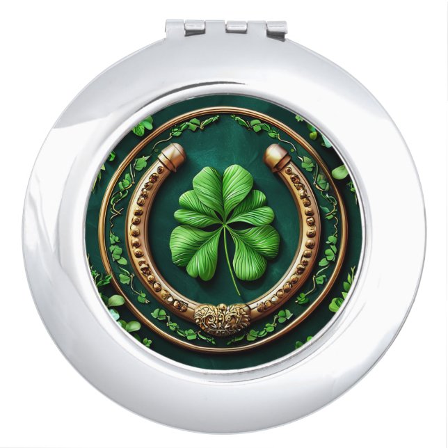 Lucky Horseshoe and Clover Design Compact Mirror (Front)
