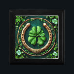 Lucky Horseshoe and Clover Design Gift Box<br><div class="desc">Vibrant illustration depicting a golden horseshoe paired with a lush four-leaf clover and decorative green vines symbolizing luck,  prosperity,  and nature.</div>