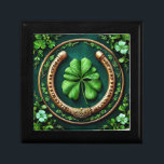Lucky Horseshoe and Clover Design Gift Box<br><div class="desc">Vibrant illustration depicting a golden horseshoe paired with a lush four-leaf clover and decorative green vines symbolizing luck,  prosperity,  and nature.</div>