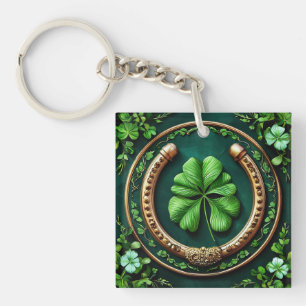 Lucky Horseshoe and Clover Design Keychain