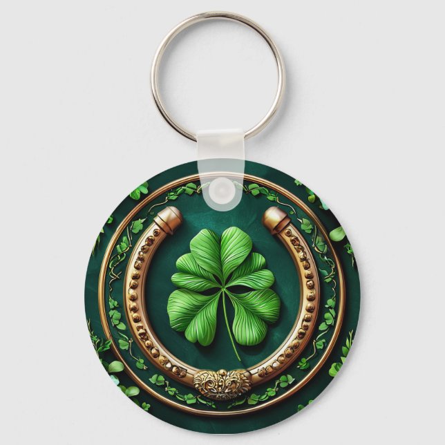 Lucky Horseshoe and Clover Design Keychain (Front)
