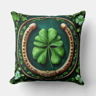 Lucky Horseshoe and Clover Design Throw Pillow
