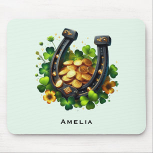 Lucky Horseshoe and Gold Coins St. Patrick's Day Mouse Pad