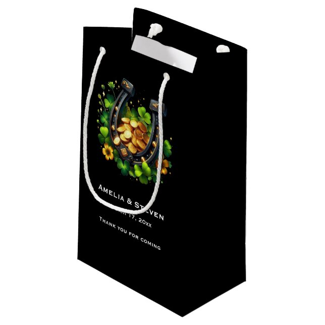Lucky Horseshoe and Gold Coins Wedding Small Gift Bag (Back Angled)