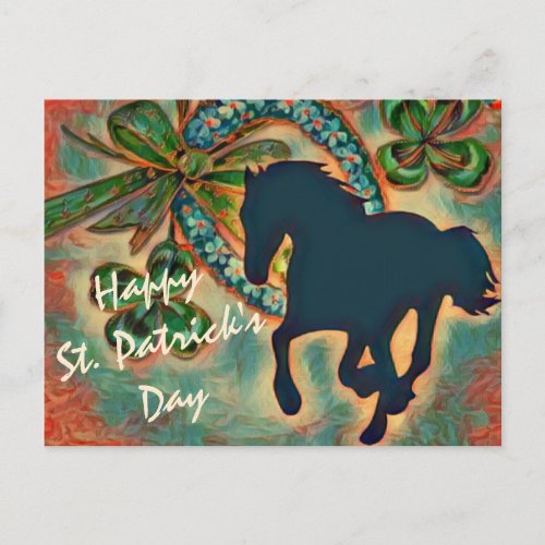 Lucky Horseshoe and Horse St Patricks Day Holiday Postcard