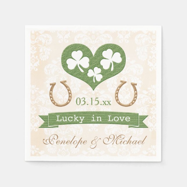 Lucky Horseshoe and Shamrock Wedding Napkins (Front)