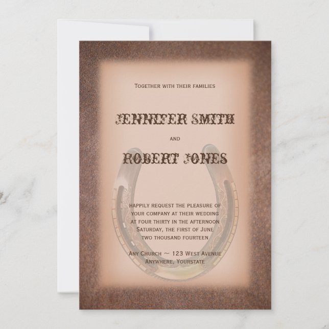 Lucky Horseshoe Brown Leather Wedding Invitation (Front)