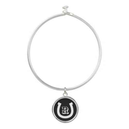 Lucky horseshoe charm custom monogram logo  bangle bracelet