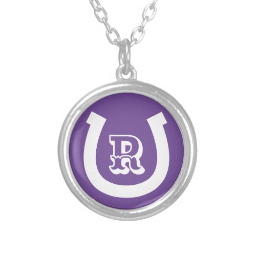 Lucky horseshoe charm logo custom monogram silver plated necklace