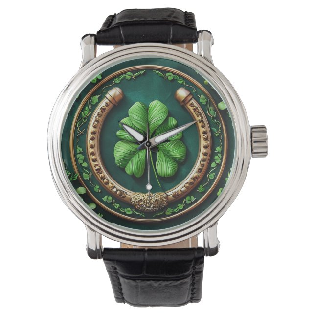 🍀🐴 Lucky Horseshoe Clover Watch ✨⌚ (Front)