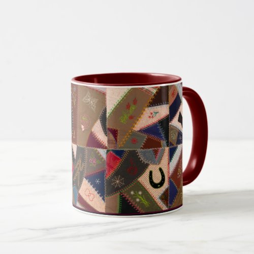Lucky Horseshoe Colorful Patchwork Crazy Quilt Mug