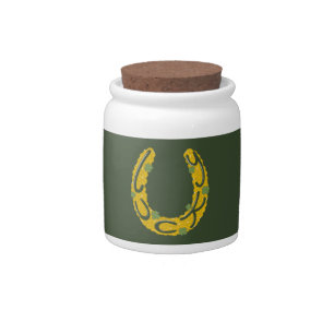 Lucky Horseshoe Covered in Gold Coins and Clovers Candy Jar