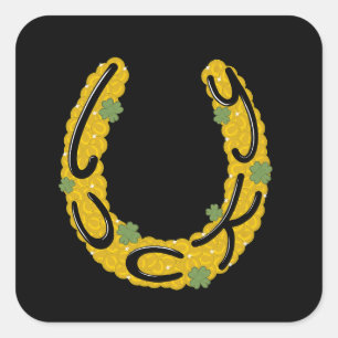 Lucky Horseshoe Covered in Gold Coins and Clovers Square Sticker