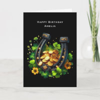 Lucky Horseshoe Gold Coins and Clover Birthday