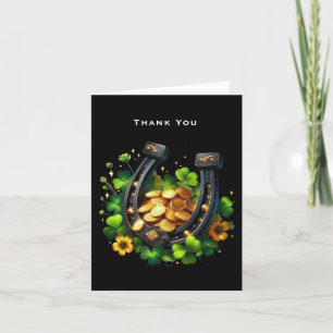 Lucky Horseshoe Gold Coins and Clover Letterpress Thank You Card