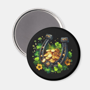 Lucky Horseshoe Gold Coins and Clover Magnet