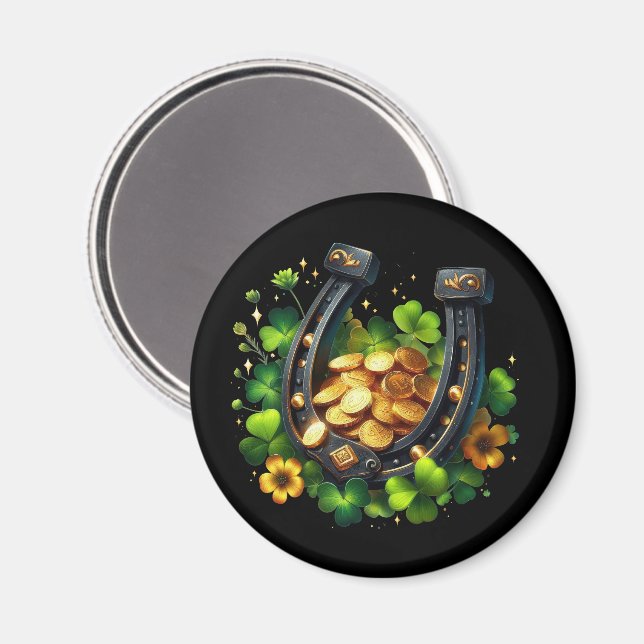 Lucky Horseshoe Gold Coins and Clover Magnet (Front/Back)