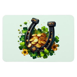 Lucky Horseshoe Gold Coins and Clover Magnet